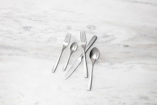 Fortessa Grand City Sandblasted 18/10 Stainless Steel 5 Piece Flatware Set, Service for 1, Sandblasted Silver (Pack of 2)
