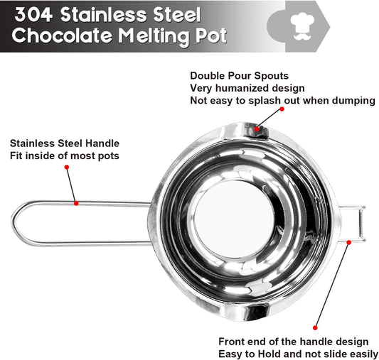 Double Boiler Pot Set, 600ml/0.5QT Chocolate Melting Pot with 1.5QT 304 Stainless Steel Pot, Melting Pot with Silicone Spatula for Melting Chocolate, Candy, Candle, Soap, Wax