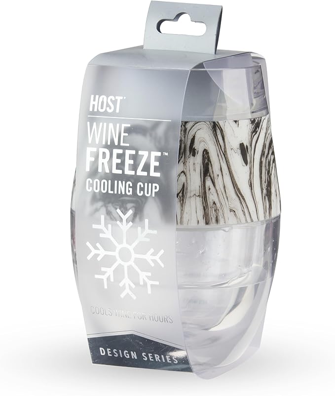 HOST Wine Freeze Cooling Cup, Plastic Double Wall Insulated Freezable Drink Chilling Tumbler with Freezing Gel Wine Glasses for Red and White Wine, Set of 1, 8.5 oz, Black Swirl