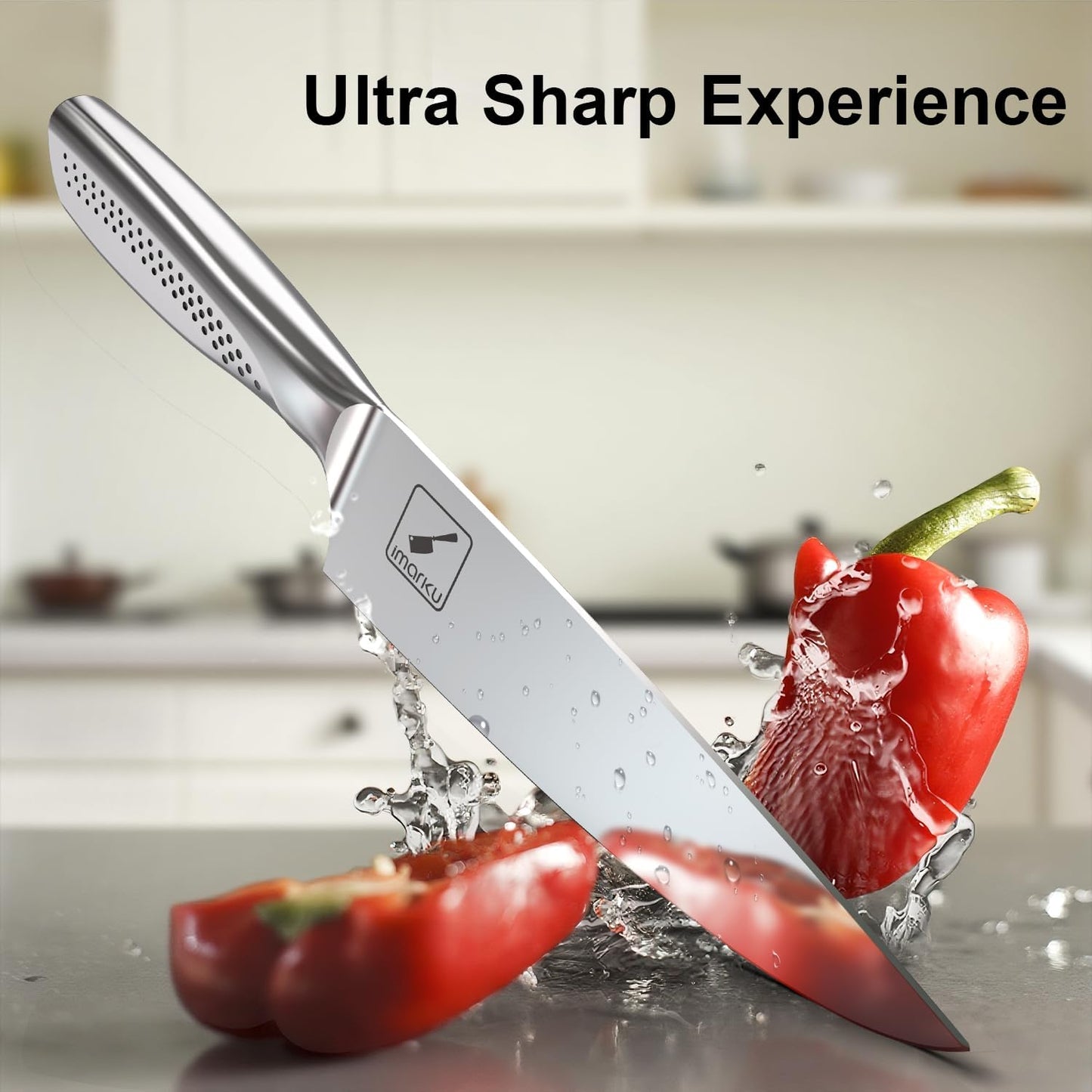 imarku® Kitchen Knife Set, 15 Pcs Japanese Knife Set with Block, Premium Razor-Sharp Chef Knives Set for Kitchen with Sharpener, Rust-Proof, Ergonomic Full-Tang Handle, Black