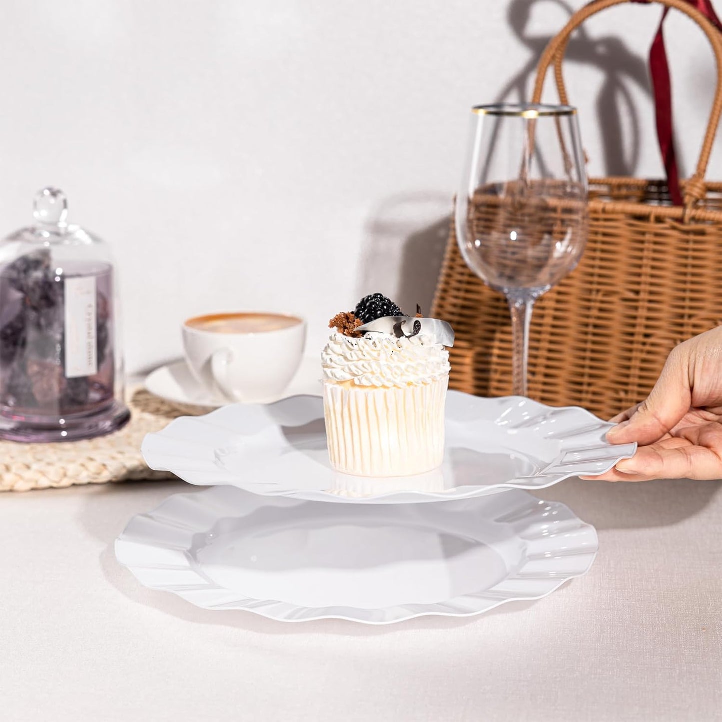 72 Pack White Plastic Plates, 10" Disposable Wave Dinner Plates Elegant Heavy Duty Serving Dishes for Party, Wedding, Thanksgiving, Christmas