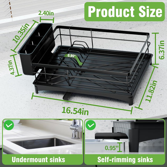 Dish Drying Rack, Large Capacity Dish Drainers for Kitchen Counter with Removeable Cutlery Holder, Rustproof & Sturdy Auto-Drain Multifunctional Organizer for Plates,Cups,knife fork Storage Essentials