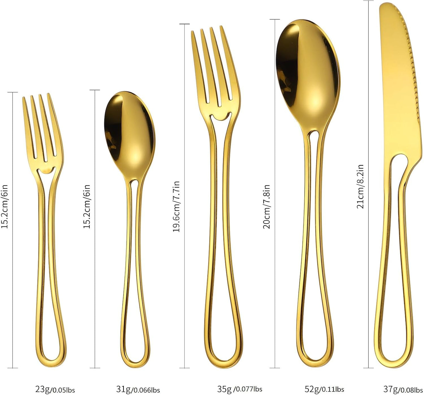 Gold Silverware Hollow 20 Piece Flatware Set For 4 Kitchen Cutlery Stainless Steel Forks Spoons and Knives Unique Utensils Party Festival Restaurant Durable
