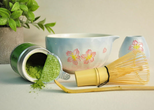 Matcha Whisk Set, Ceramic Matcha Set Includes Matcha Bowl, Matcha Whisk Chasen and Whisk Holder Sifter Bamboo Scoop, Scoop Rest and Tea Towel-7 Pcs Matcha Kit for Matcha Lovers, Cherry Blossom Pink