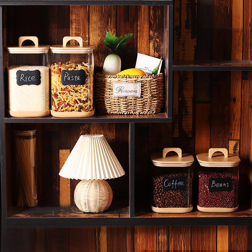 Large Glass Flour and Sugar Containers, Set of 2-100 oz Glass Laundry Pods Containers with Airtight Handle Lids, Square Glass Jars with Bamboo Lids for Laundry Room Organization (Small)