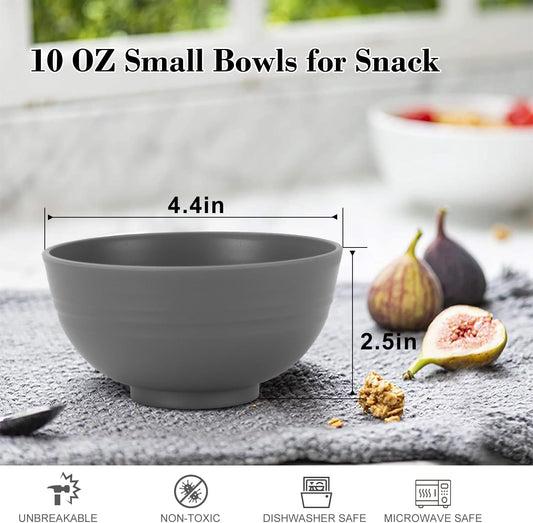 Wrova wheat straw small bowls 10oz set of 8 - Unbreakable Dessert Bowls for kids - Mini Bowl Sets for Ice Cream,Snack and Fruits - Microwave & Dishwasher Safe Appetizer Bowls (Deep Grey)