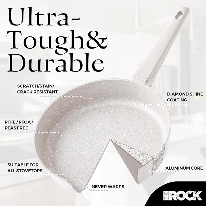 THE ROCK SOHO Ceramic Nonstick Saucepan with Lid, 2 Quarts Non Toxic Small Pot with PPG Fusion Pro Coating–Nothing Sticks, Never Warps, Lasts Longer, Induction Compatible, PTFE, PFOA&PFAS Free, Cream