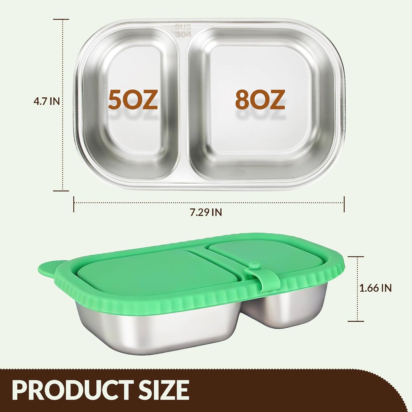 HI-REEKE 13 OZ Stainless Steel Snack Containers with Lids, 4 PCS Reusable Double Compartments Metal Snack Packs for Sauce