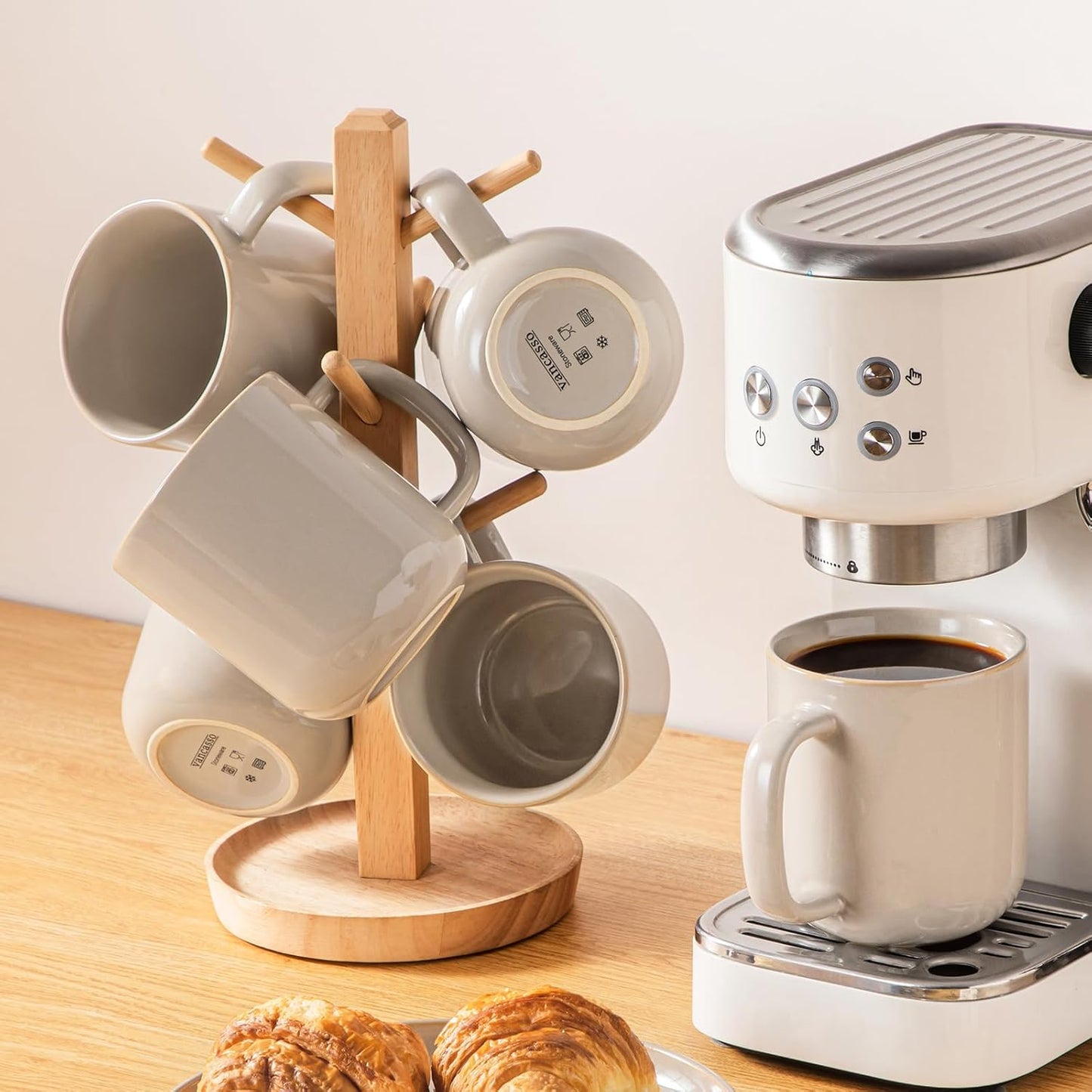 vancasso 16 oz Coffee Mugs Set of 6, Large Ceramic Mug with Handle, Unique Glaze Coffee Cups for Latte, Cappuccino & Hot Cocoa, Dishwasher & Microwave Safe, Gray, Series PLAYA