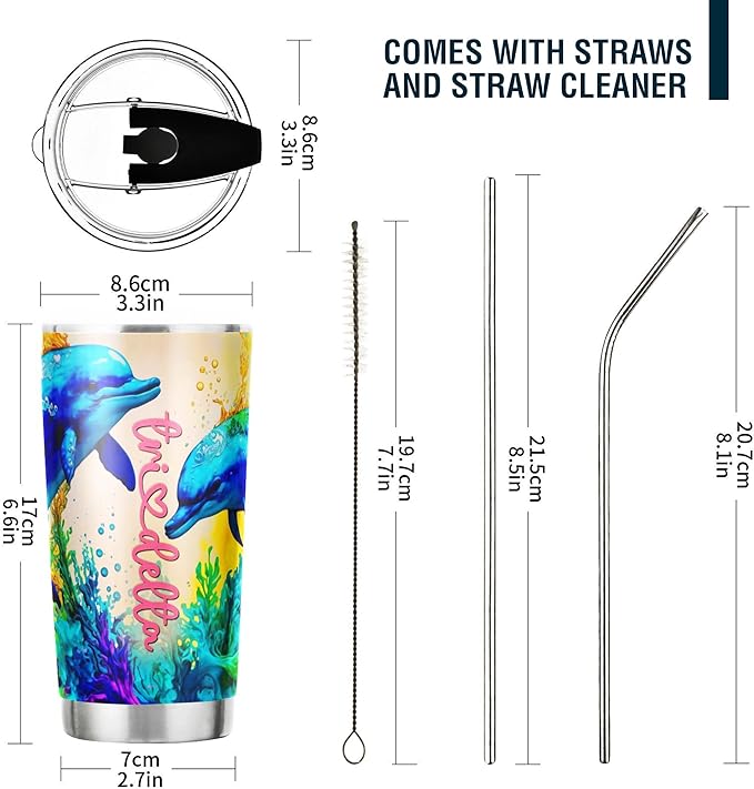 Tri Delta Fraternity Paraphernalia - Official Vendor - 20 oz Stainless Steel Insulated Sublimation Tumblers - Deep Sea Dolphins