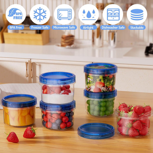 6 Pack-16 OZ Freezer Storage Containers, Small Plastic Containers with Twist Top Lids, Round Food Storage Containers, Reusable Soup Container Microwave/Dishwasher Safe