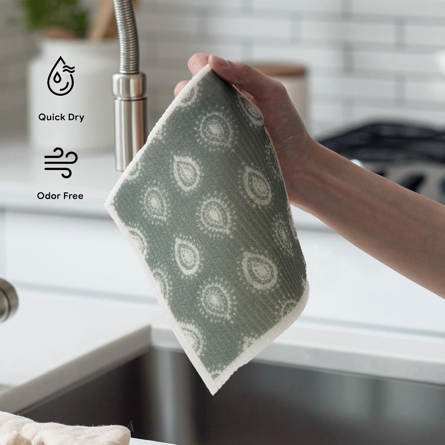 RECYCO Swedish Dishcloths for Kitchen | 5 Pack Gem Washable Dish Rags | Cellulose Reusable Cleaning Paper Towels | Absorbent Counter Dish Cloth Sponge Kitchen Wipes, 8" L x 7" W