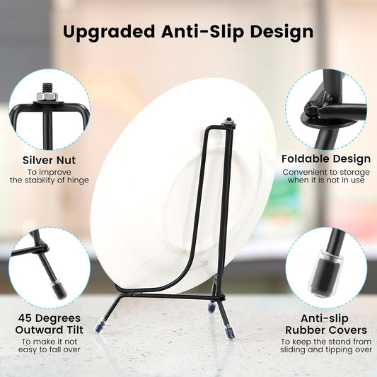 10 Pack Upgraded Plate Display Stands, 4 6 8 Inch Anti-Slip Iron Plate Holder, Compatible 3 to 12 Inch Decorative Plates, Photo Holder Stands, Book Display Stands and Artworks