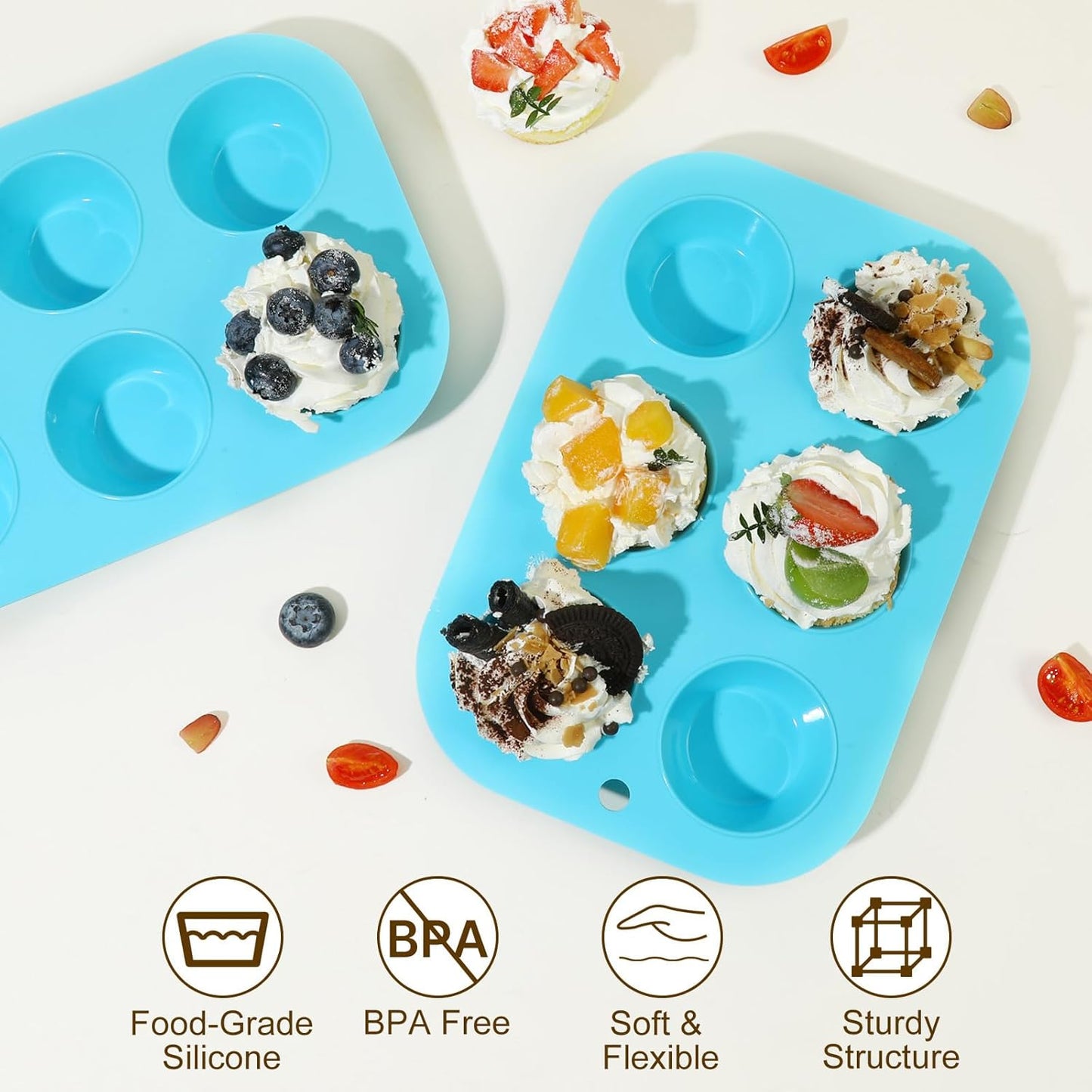 2 Pack Silicone Muffin Pan for Baking, Regular Size Nonstick Cupcake Pan, 6-Cup Silicone Muffin Tin BPA Free Dishwasher Safe, Great for Muffin Cupcake Brownie Egg Tart