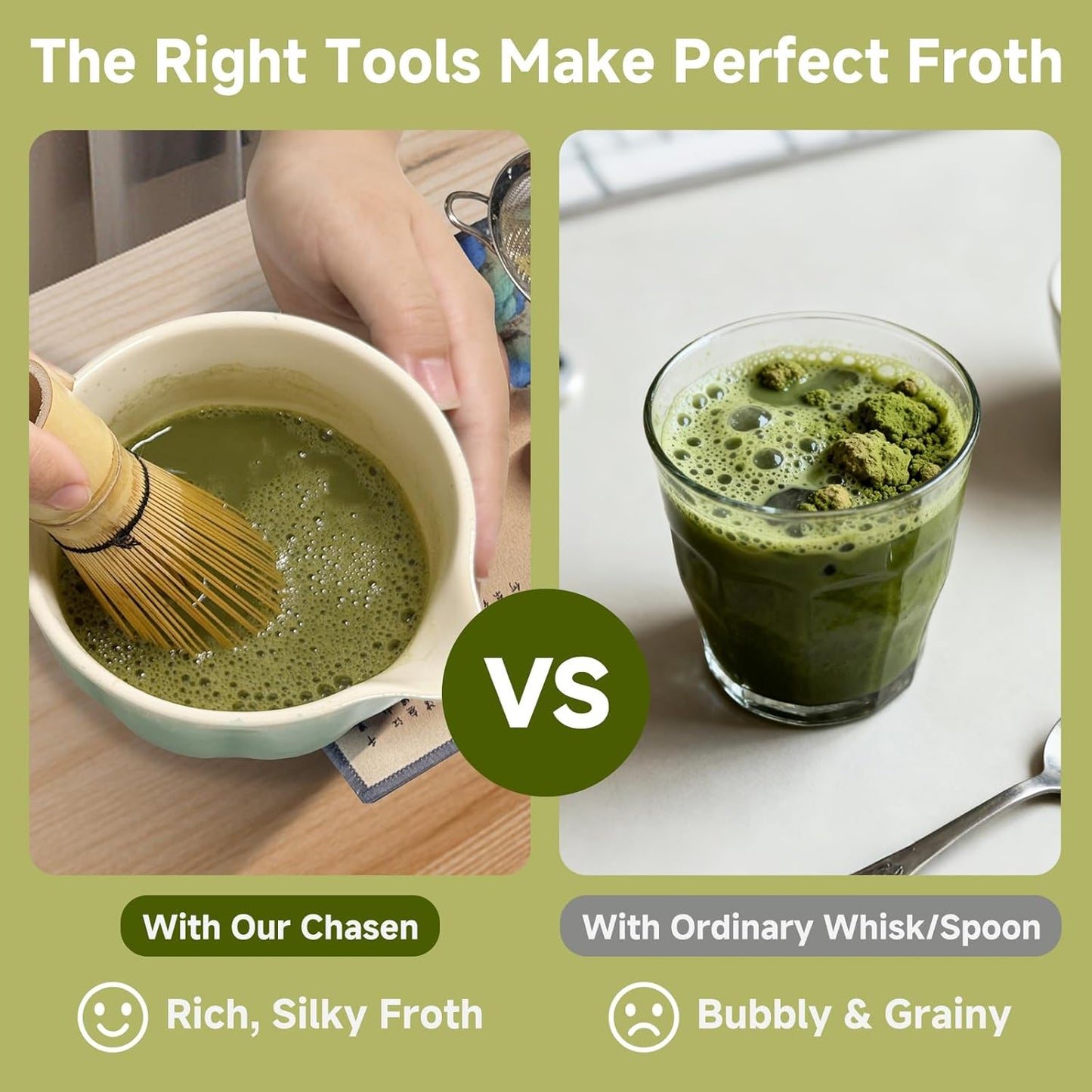 Matcha Whisk Set with Ceramic Bowl - Bamboo Whisk (Chasen), Scoop, Sifter & Holder - Complete Kit for Traditional Matcha Tea - Unique Gifts for Tea Lovers (Kiln-Frost)