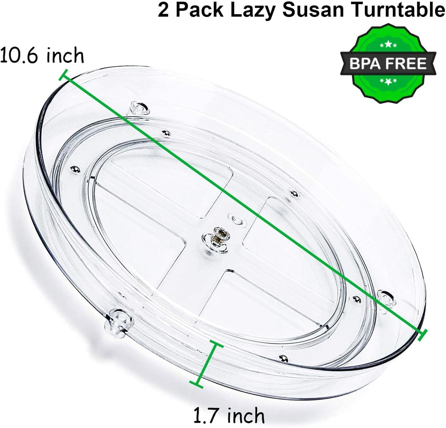 2 Pack Lazy Susan Organizer, 10.6" Clear Lazy Susan Turntable for Kitchen Cabinet,Turntable Organizer for Countertop, Pantry Organization and Storage