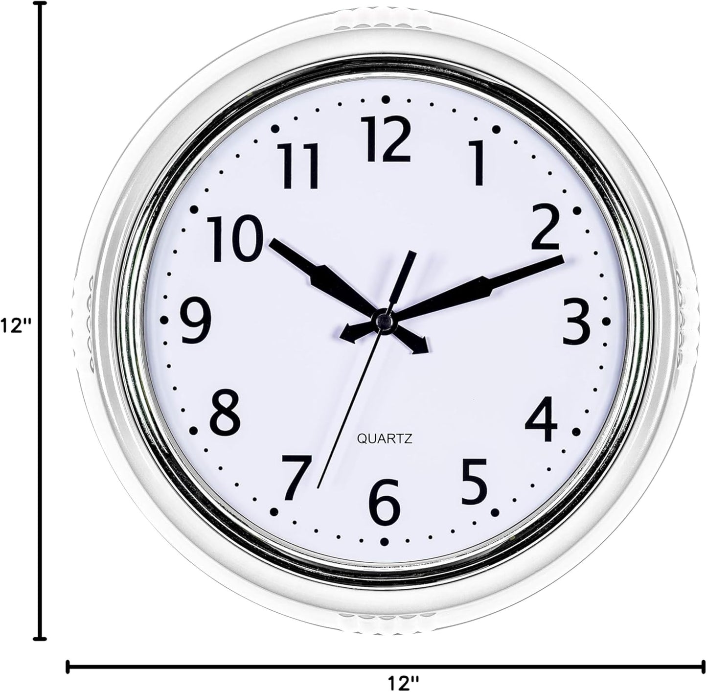 Bernhard Products Retro Wall Clock 12 Inch White Kitchen 50's Vintage Design Round Silent Non-Ticking Quality Quartz Clock for Home Office Nursery Bathroom Classroom Easy to Read