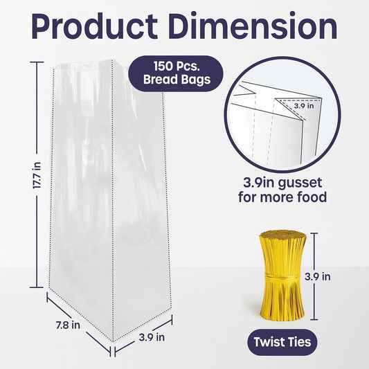 Reusable Plastic Bread Bags - 150 Pack Clear Loaf Bags for Homemade Bread - Perfect for Baked Goods Storage