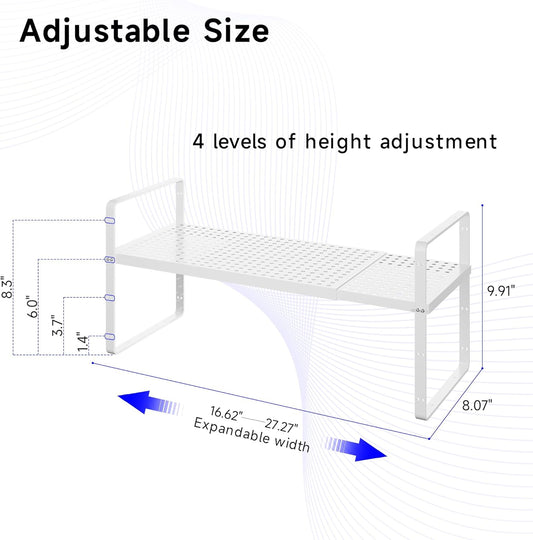 Expandable Kitchen Shelf Organizers, Kitchen Cabinet Organizer Stand Rack Organization for Countertop Cupborad Pantry, White 1 Pack