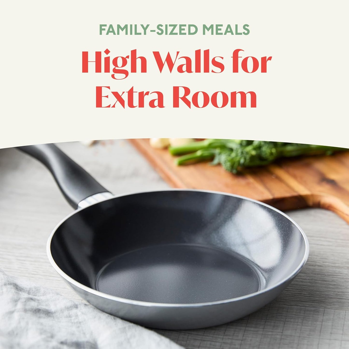 Deco 8” Nonstick Frying Pan Skillet, Made in Italy, Diamond Ceramic PFAS-Free, Dishwasher & Metal Utensil Safe, Durable Gloss Enamel Finish, Stay-Cool Handle, High Walls-Extra Room, Gray