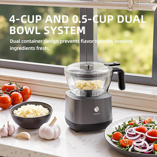 Mini Food Processor and Vegetable Chopper, Electric Food Chopper for Baby Food Maker, 4/0.5 Cup Double Containers for Salad, Carrot, Garlic Press, Hard Cheese