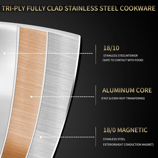 DELARLO 13 Inch Tri-Ply Stainless Steel Paella Pan With Lid, Big Frying Pan, kitchen Induction Large Skillets,Great for Paella Parties Indoors Outdoors,Heavy Duty Style