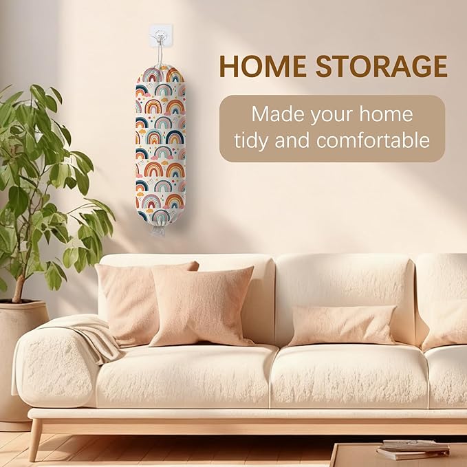 Plastic Bag Holder Dispenser, Plastic Grocery Bag Organizer & Wall Mount Paper Trash Bags Saver Storage for Kitchen Home Pantry Decor, Colorful Rainbow Kitchen Decor Shopping Bags Storage Dispenser