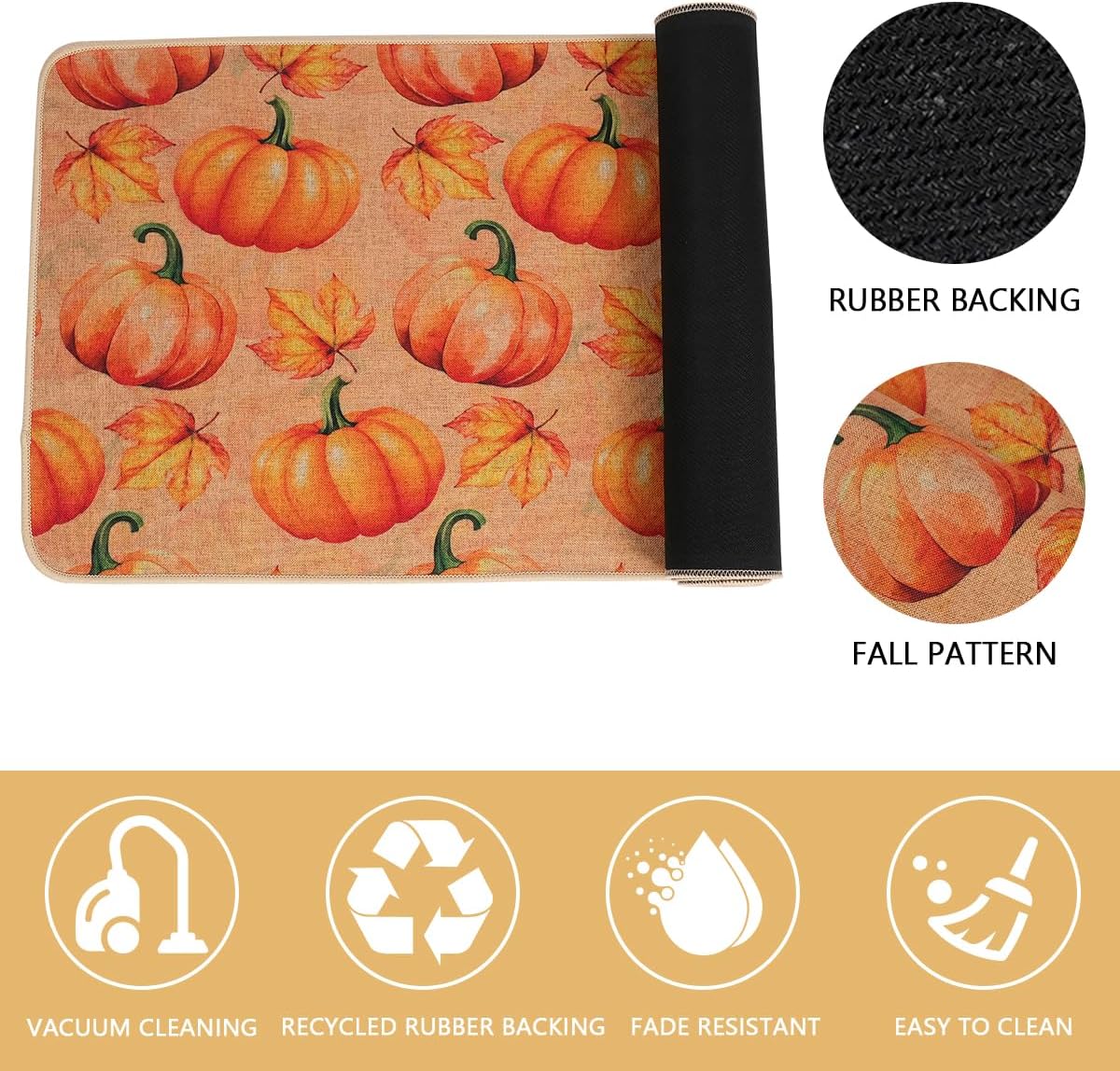Larponder Fall Pumpkin Leaves Kitchen Mats Set of 2, Non-Slip Absorbent Rug and Door Mats, Home Decor Kitchen Floor Rugs for Autumn Harvest Thanksgiving Holiday - 17x24 and 17x48 Inch