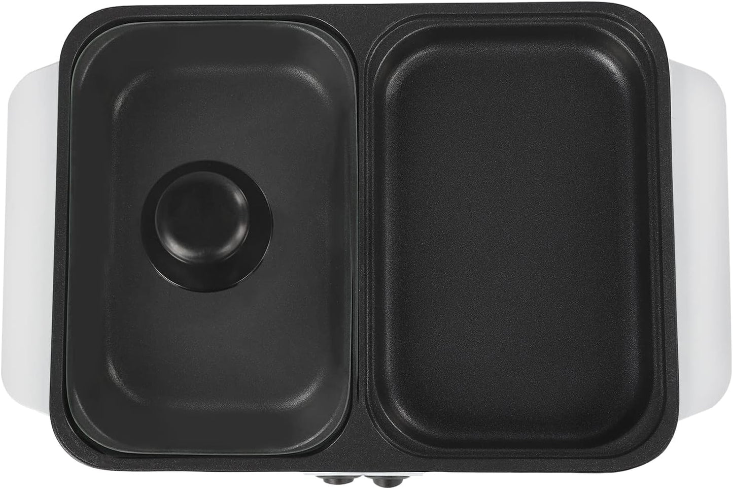 Electric Hot Pot with Grill and Frying Pan, 2 in 1 Indoor NonStick Shabu Shabu Pot and Griddle, Dual Temperature Control, Fast Heating for BBQ Steak Noodles (White)