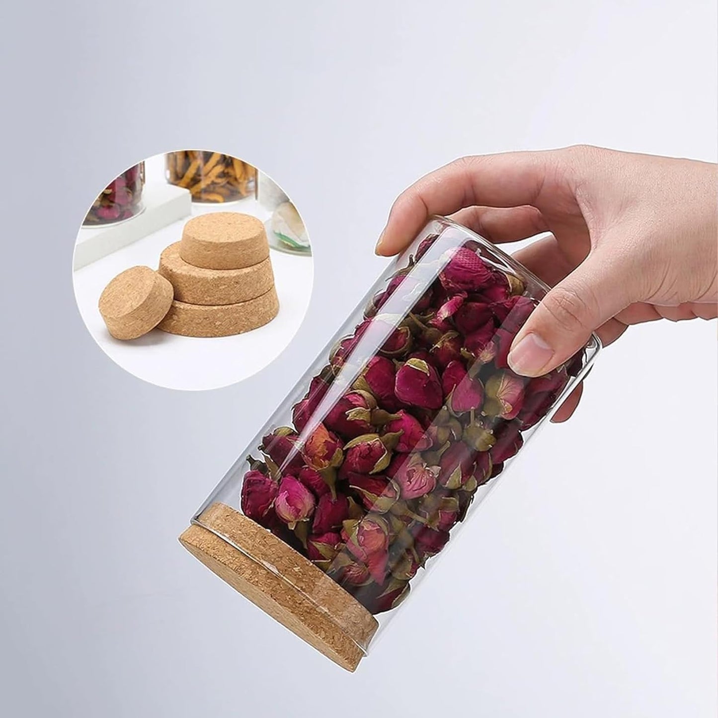 Airtight Glass Storage Containers with cork Lid, for Kitchen Pantry Organization and Storage jar,Ideal for Coffee Beans Snacks Flour Cereal Sugar Tea 24oz. (Circular 5.9 * 3.3in*2pcs)