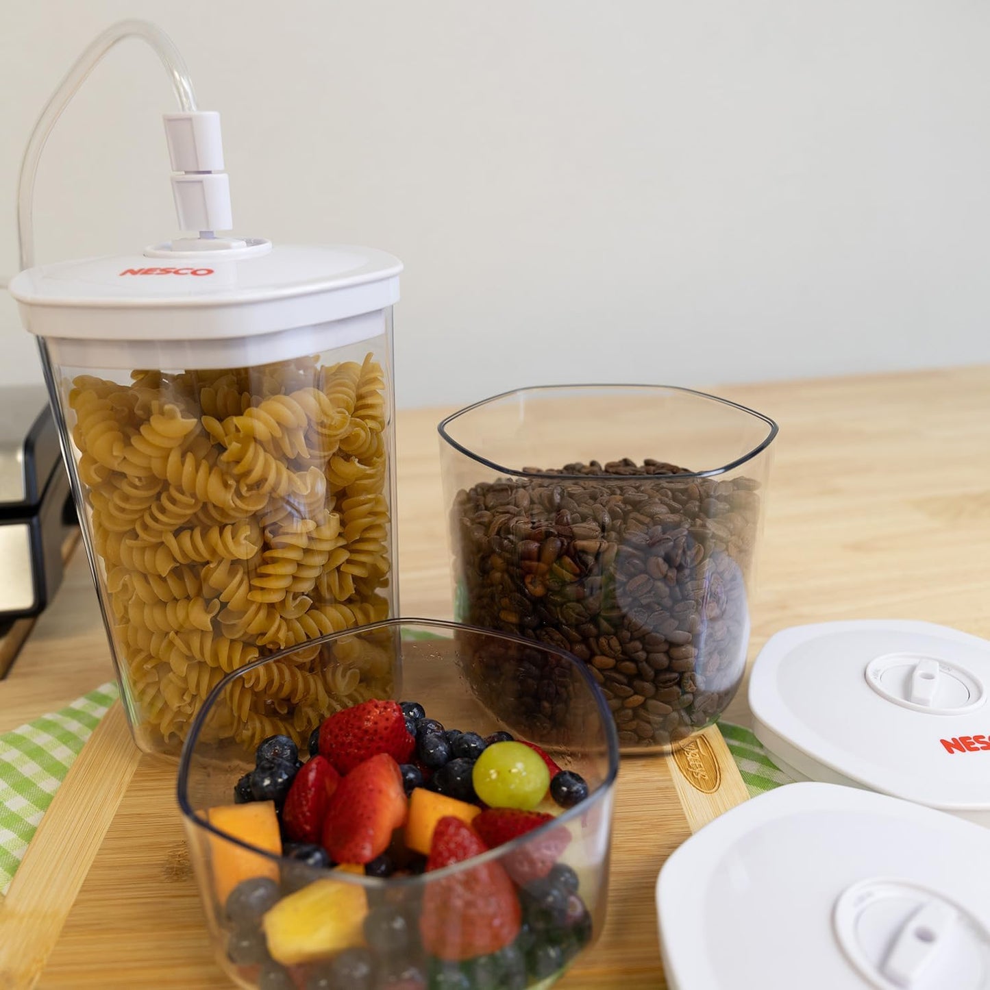 NESCO 3-Piece Vacuum Canister Set – BPA-Free Food Storage Containers with Lids, for Marinating, Meal Prep, Pantry Organization, Compatible with Vacuum Sealers