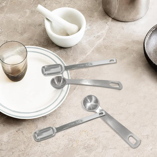 Stainless Steel Measuring Spoons 4 Pcs Teaspoon Measuring Spoons Round and Square, Long Handle with Scale, Suitable for Kitchen, Baking, Seasoning (2.5ml, 5ml)