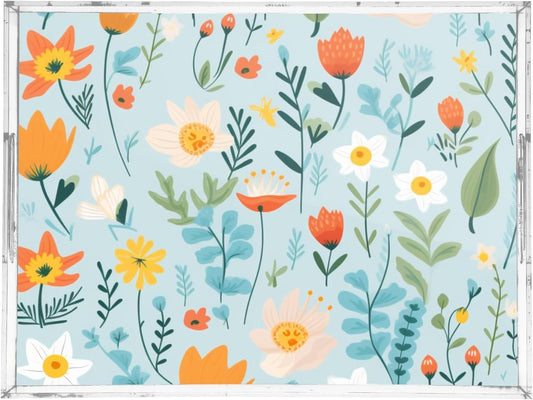 Acrylic Serving Tray with Handles Spill Proof Kitchen Storage Tray Clear Decorative Tray Makeup Drawer Organizer Storage Tray for Bathroom Living Room Ottoman 15.7x11.8Inches