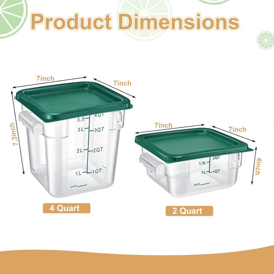 Barydat 4 Pcs Food Storage Container with Lids 2Qt and 4Qt Square Commercial Containers with Scales and Handles Polycarbonate Clear Food Storage for Kitchen Proof Dough Marinating Meat(Green)