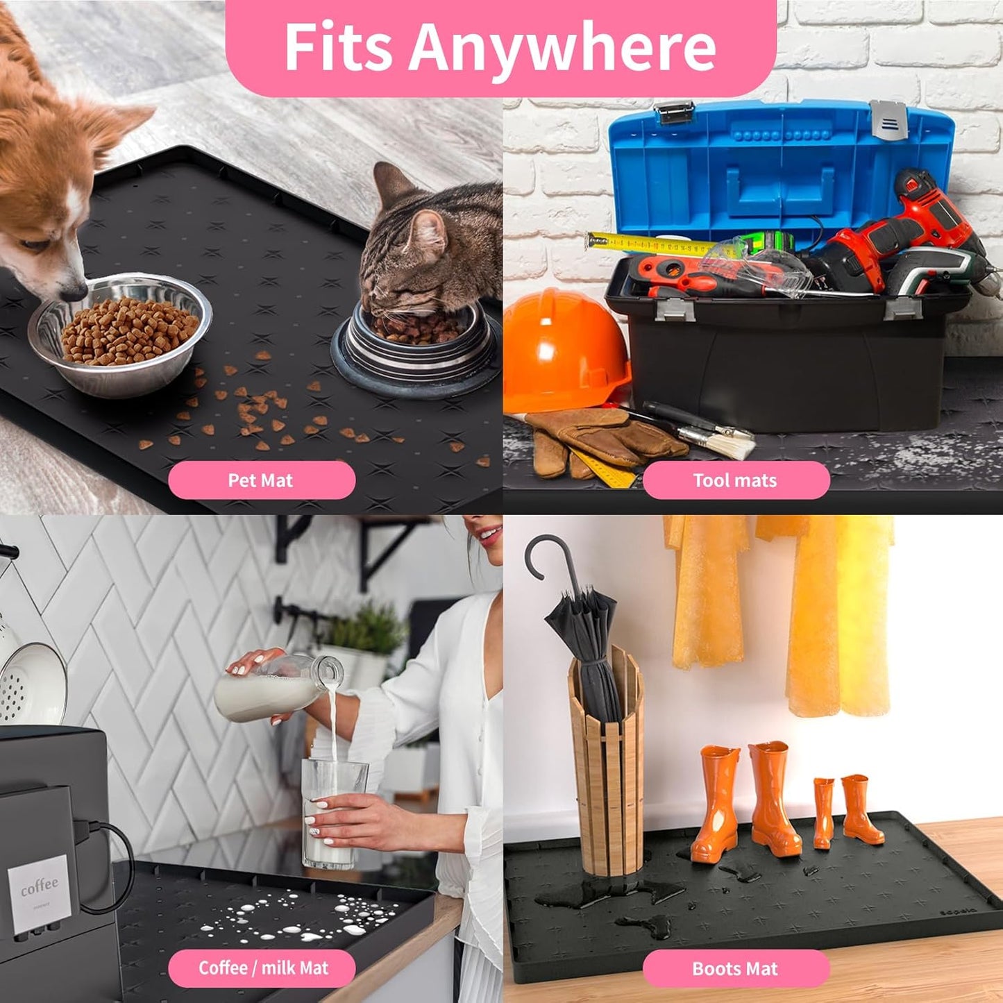 Sdpeia Under Sink Mat 34"×22" – Waterproof Silicone Cabinet Liner & Sink Protector for Kitchen & Bathroom, Multi-Purpose Organizers Tray for Pets, Laundry, Cat Litter Mat, Black