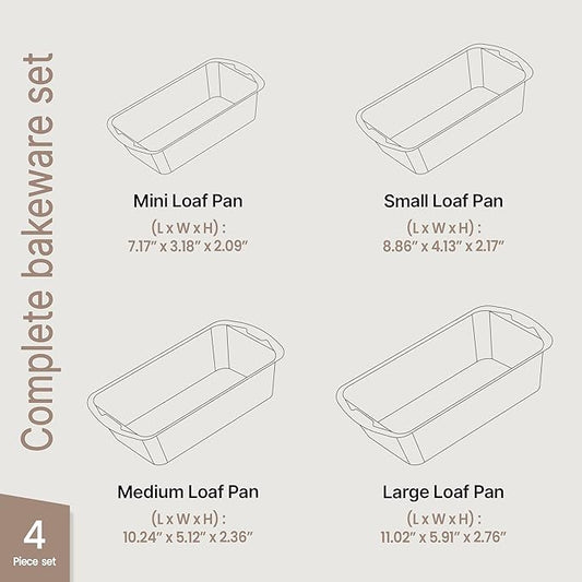 Loaf Pan Set 4-Piece - Deluxe Nonstick Carbon Steel Bakeware for Perfect Bread and Cakes – Dishwasher Safe, Premium Pans for Home Baking