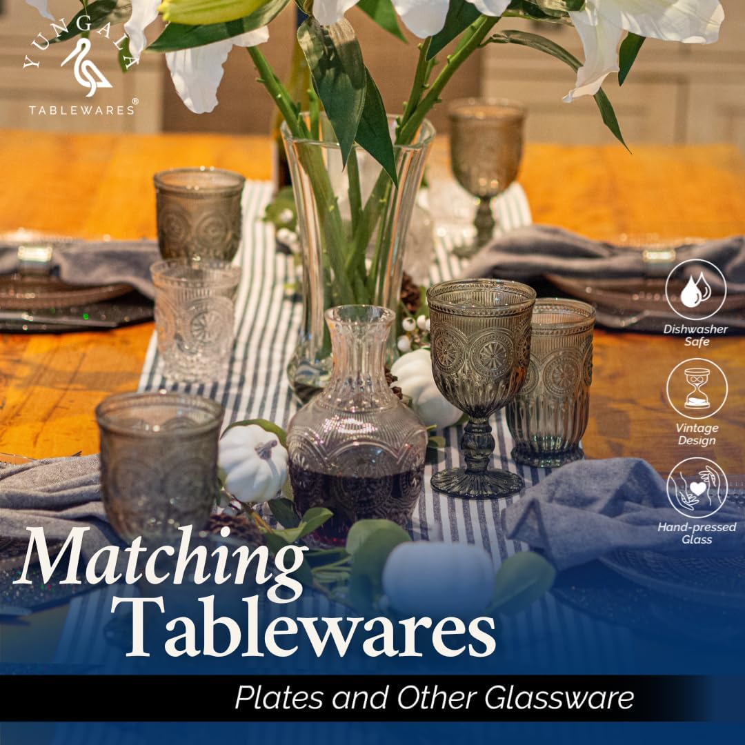 Yungala Black Glassware set of 6 smoke drinking glasses, textured colored vintage glass highball glasses, hobnail inspired dishwasher friendly smoke water glasses or cocktail drinkware