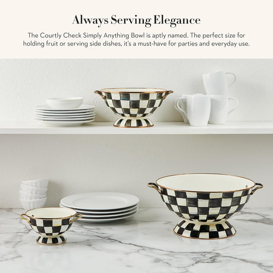 MACKENZIE-CHILDS Enamel Bowl, Serving Bowl for Entertaining, Simply Anything Bowl, Black-and-White Courtly Check