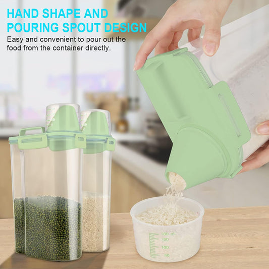 Rice Airtight Dry Food Storage Containers, BPA Free Plastic Storage Bin Dispenser with Pourable Spout, Measuring cup for Cereal, Flour and Baking Supplies, Include a Stainless Steel Whisk