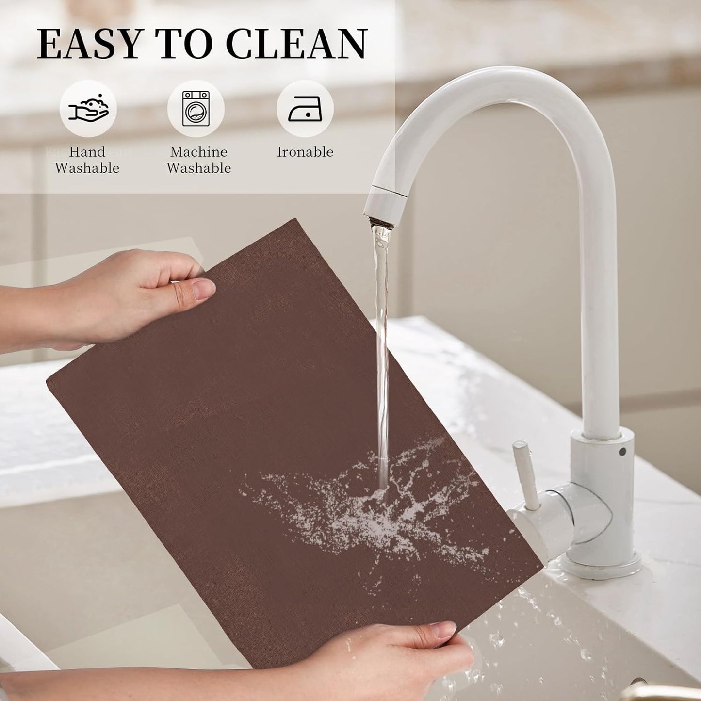 Placemats Set of 6 Linen Type Fabric Cloth Placemats, 19 x 13 Inch Double Layered Thick Wrinkle Free Heat Resistant Table Place, for Dining, Kitchen, Party (Dark Brown, 48 * 33cm)