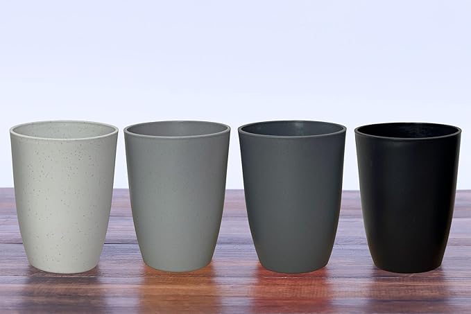 LuckyZone Wheat Straw Reusable Cup (12 oz) - Unbreakable Drinking Glasses Sets of 4 - Dishwasher Safe Tumbler - Lightweight, BPA Free and Eco friendly (4Pcs/Gray Series)