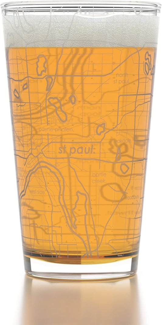 Well Told Engraved Minneapolis Minnesota Map Pint Glass, Etched Beer Gift (16 oz, Clear) City Map Pint, Custom City Glassware, Gifts For Beer Lovers