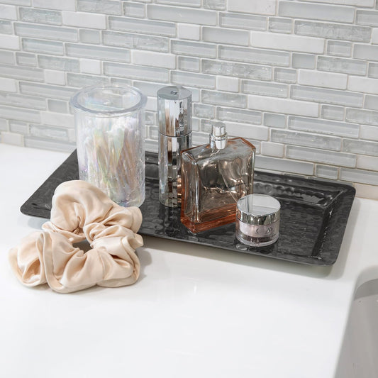 Monarch Abode Hand Hammered Metal Serving Tray, 12-Inch Dark Grey Finish – Rectangle Serving Platter, Small Serving Tray for Party, Fruit Platter, Dessert Trays, Serving Dishes, Pack of 2