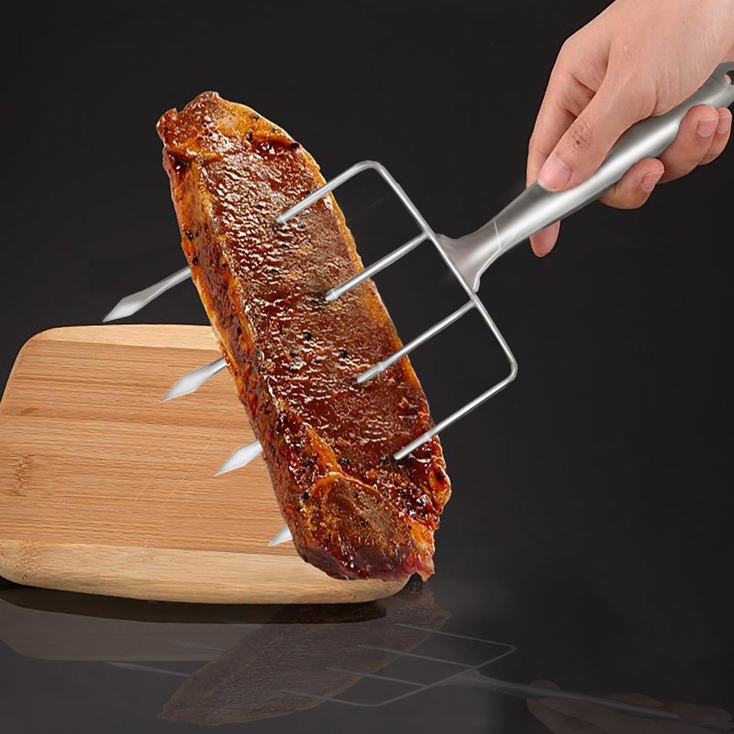 Stainless Steel Poultry Lifters Set of 2.Meat Forks, Roaster Poultry Fork, Carving Forks, Transfer Chicken or Ham Easily.