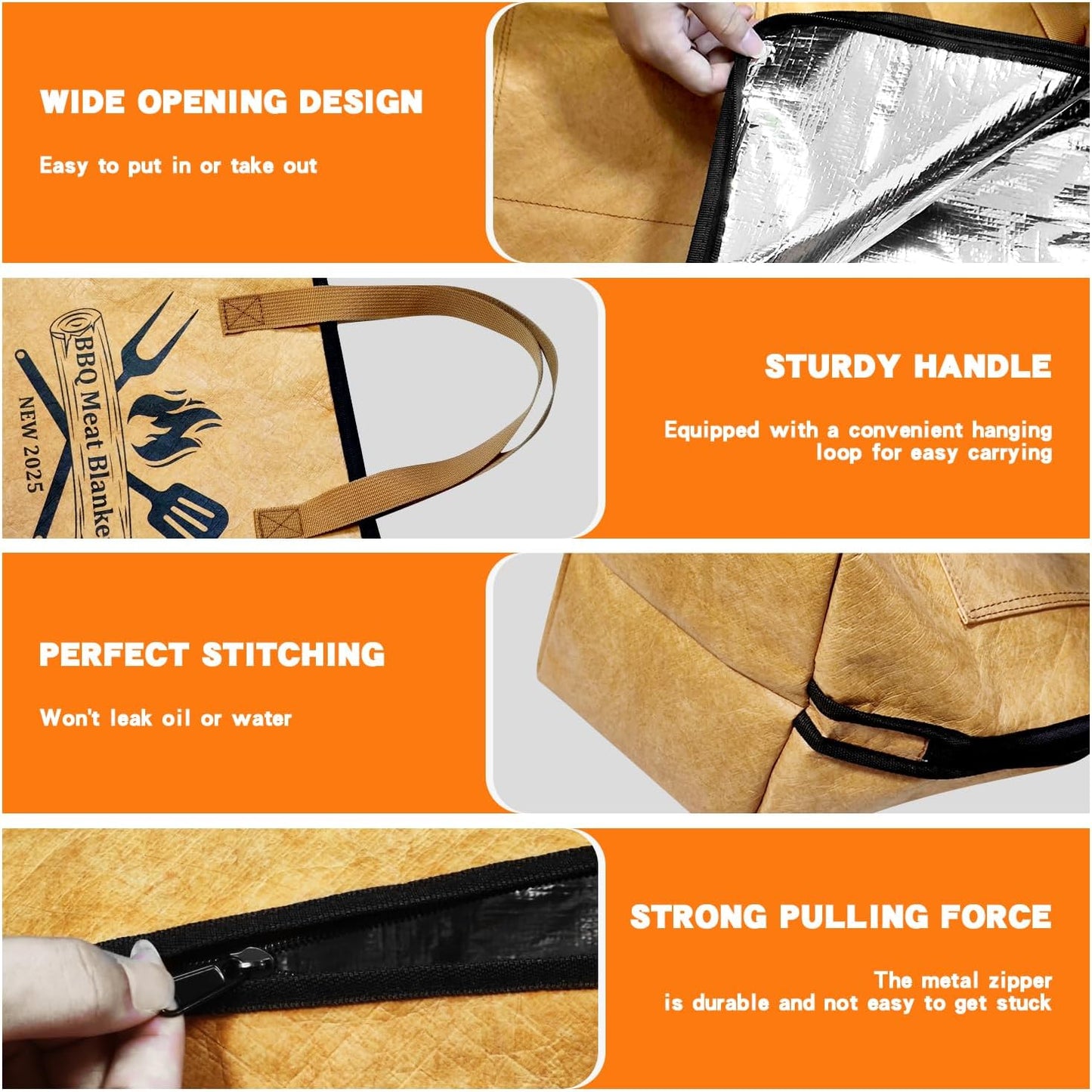 BBQ Blanket,21inch Insulated Meat Resting Bag for Brisket,Pork Shoulders,Steaks & Turkeys|Heavy-Duty Smoker Blanket with Wide Mouth Design for Moisture Retention and Tender BBQ|Ideal Gift for Men