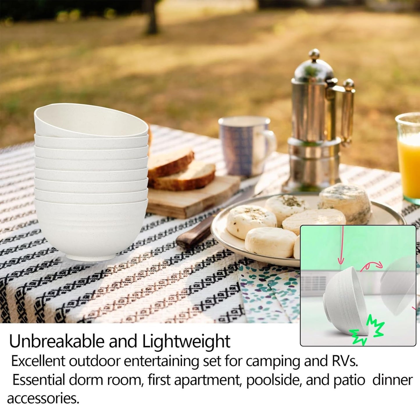 (Non Ceramic) 34 Ounce Cereal Bowls,Unbreakable Wheat Straw Fiber Bowl Set of 8, Microwave & Dishwasher Safe, Lightweight and Eco-Friendly Kitchen Bowls for Cereal, Salad, Soup, Snacks - BPA Free