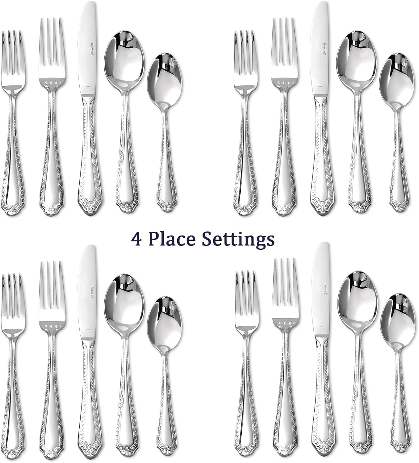 Heavy Duty Silverware Set for 4, Barenthal 20 PCS Luxury Retro Flatware Set Mirror Finish Dishwasher Safe, 18/10 Stainless Steel Silverware Flatware Sets for Home Restaurant Party Christmas Gift