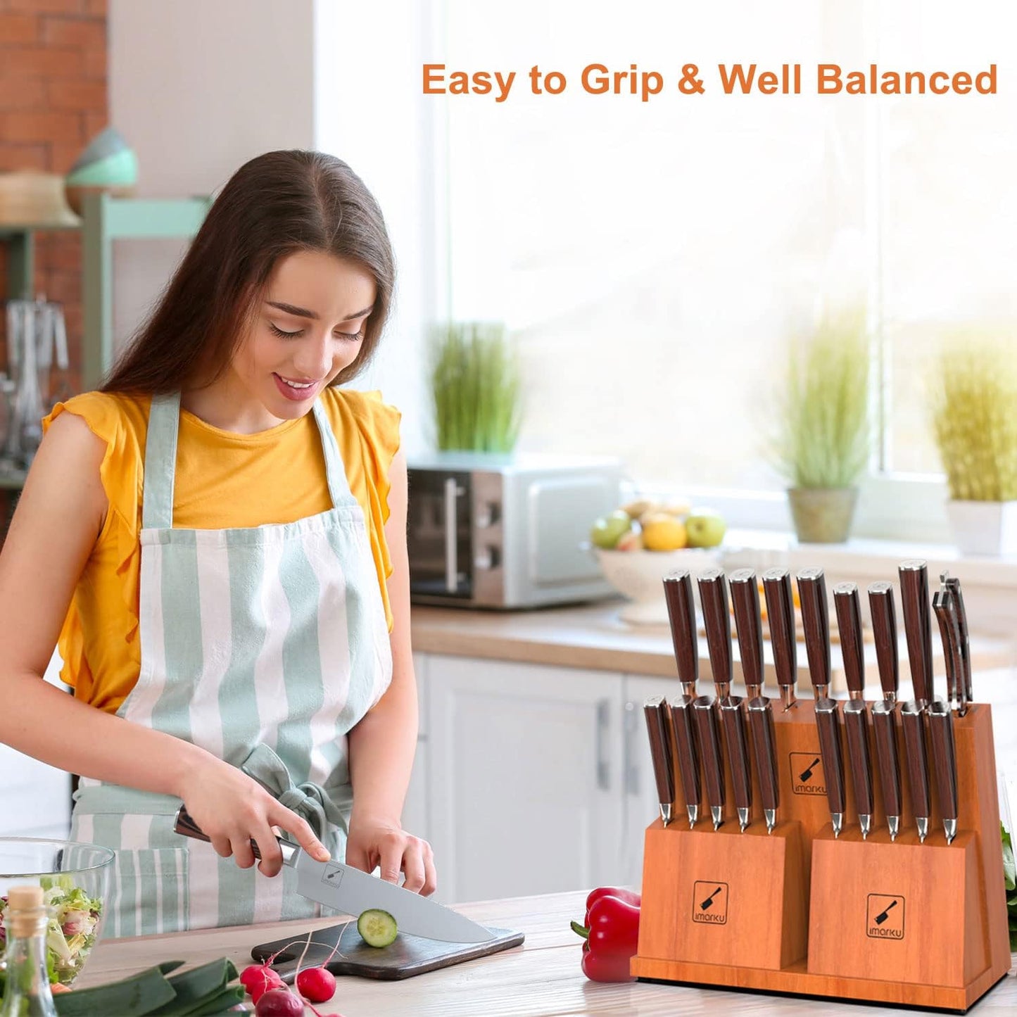 imarku Knife Set, 20-Pieces Premium Kitchen Knife Set, Japanese High Carbon Steel Knife Set with Block and 2 Pull-away Steak Knife Block Set, Christmas Gifts