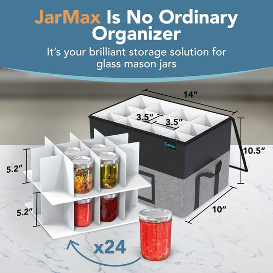 2 Tier 16 oz Pint Mason Jar Storage, Sturdy Pantry Canning Jar Storage Containers, Holds 24 Pint Ball Mason Jars, Foldable Canning Organizer, Stackable Storage Box with Lid & Label holder