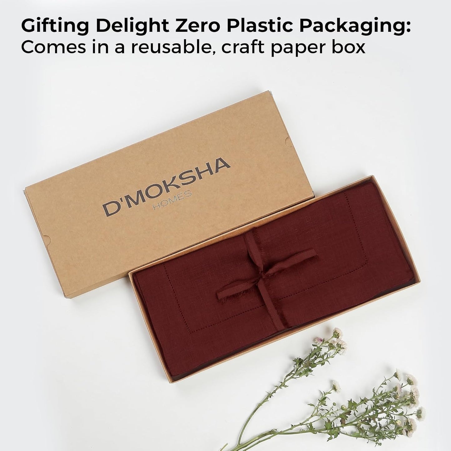 D'Moksha Homes Linen Dark Red Table Runner 72 Inches Long - 100% Pure Linen Hemstitch Table Runner 14 x 72 Inch for Dresser, Dining, Fall, Autumn and Halloween - Classic Hemstitch